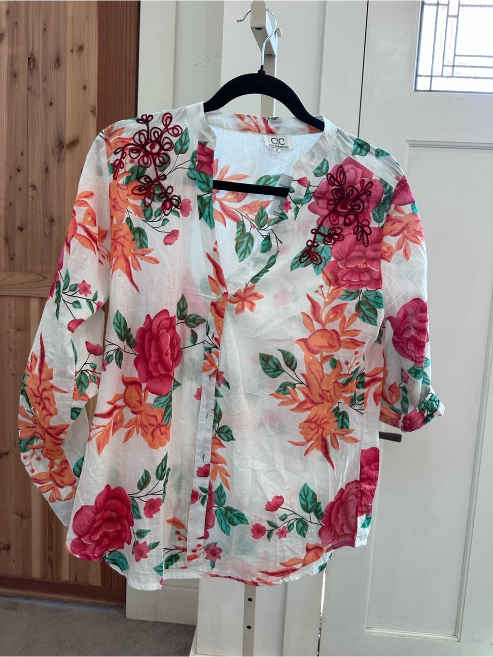 Chic Connection Cotton Floral Button-Front Women's Top
